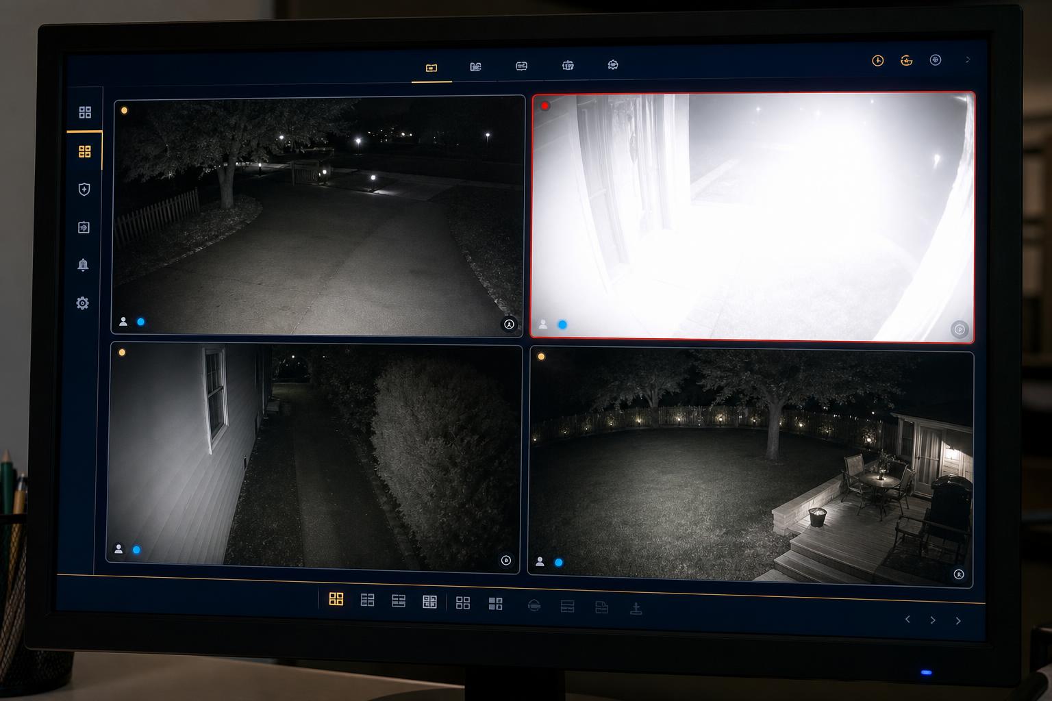 Night security footage washed out by glare